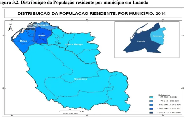 Figura 3.2. Distribuição da População residente por município em Luanda 