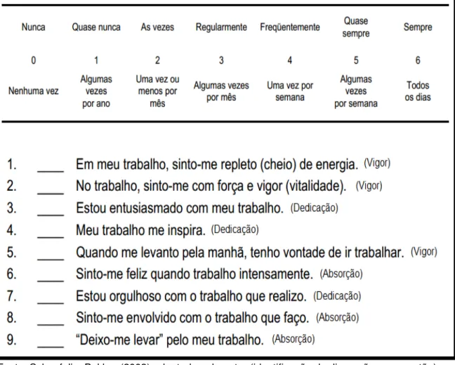 Figura 2- Questionário de bem estar no trabalho  –  UWES versão reduzida 