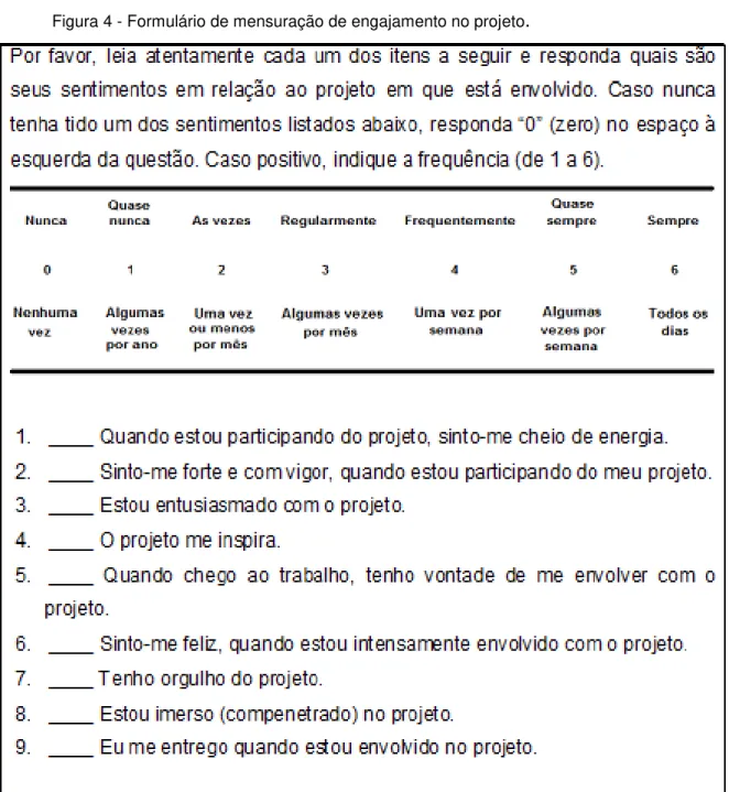 Figura 4 - Formulário de mensuração de engajamento no projeto . 