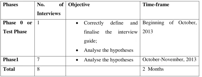 Table 2 - Organisation of the interviews in time and objectives 