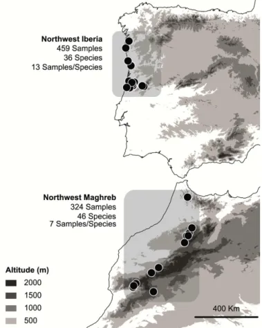 Figure 3  Study areas and sampling locations in the West Mediterranean. Each location comprises a different number  of samples