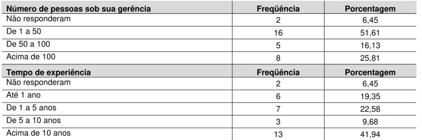 Tabela 3: Informações Gerais da Amostra sobre os Líderes. 