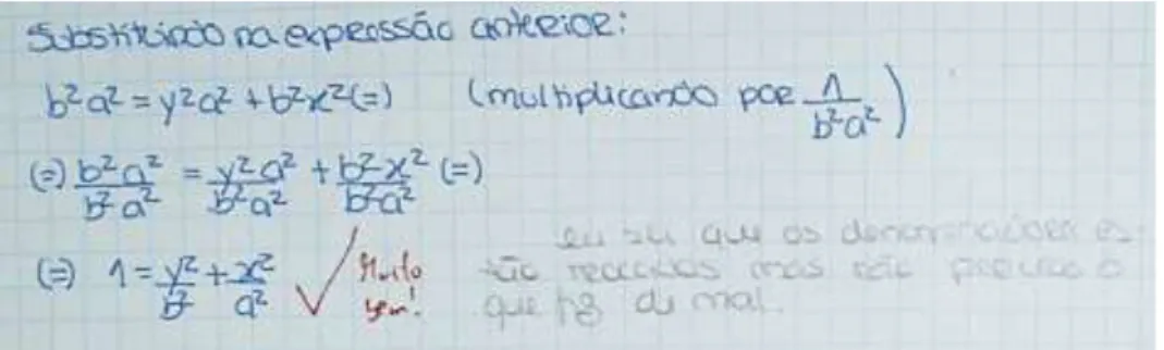 Figura 27. Parte de resolução da questão 6 da tarefa As equações irracionais e a elipse