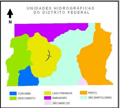 Figura 1.2- Distribuição espacial das cinco principais bacias hidrográficas no Distrito  Federal