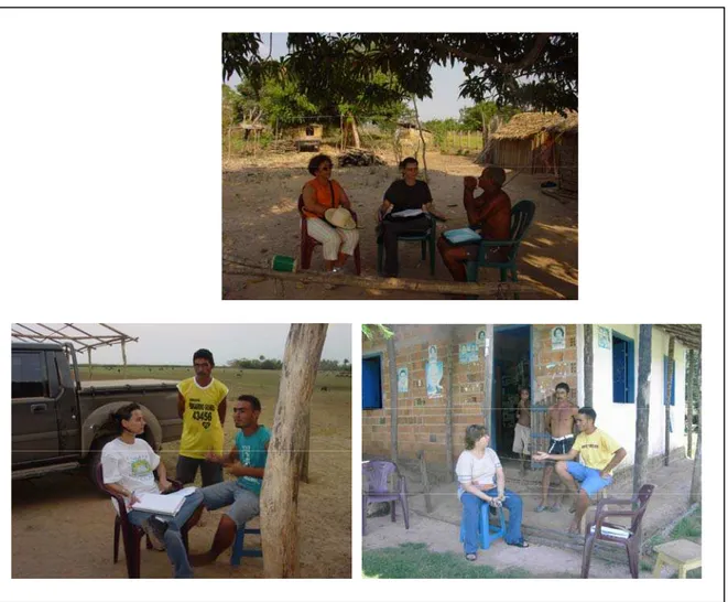 FIGURA 1 - Entrevistas com atores sociais do território Campos e Lagos (superior - povoado de  Itaparica, dezembro 2004; inferior - povoado de Coqueiro, maio 2005)