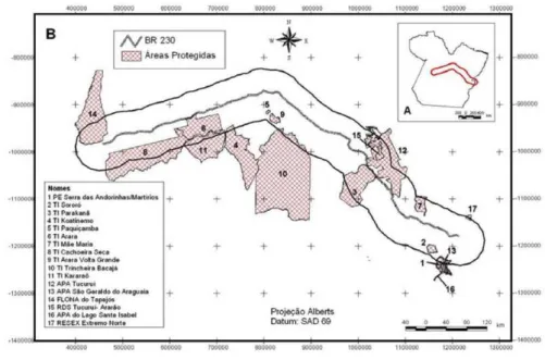Figura  2  –  A  área  do  estudo  contempla  17  área  protegidas,  entre  Terras  Indígenas  e  Unidades  de  Conservação