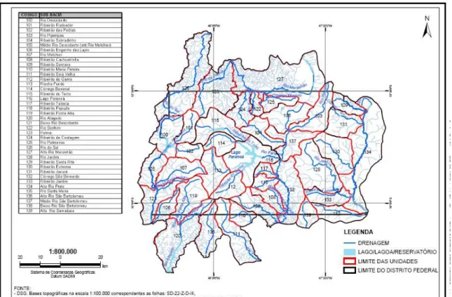 Figura 6: Mapa Hidrológico do Distrito Federal. Adaptado de Agência Reguladora de  Águas e Saneamento do Distrito Federal, 2007