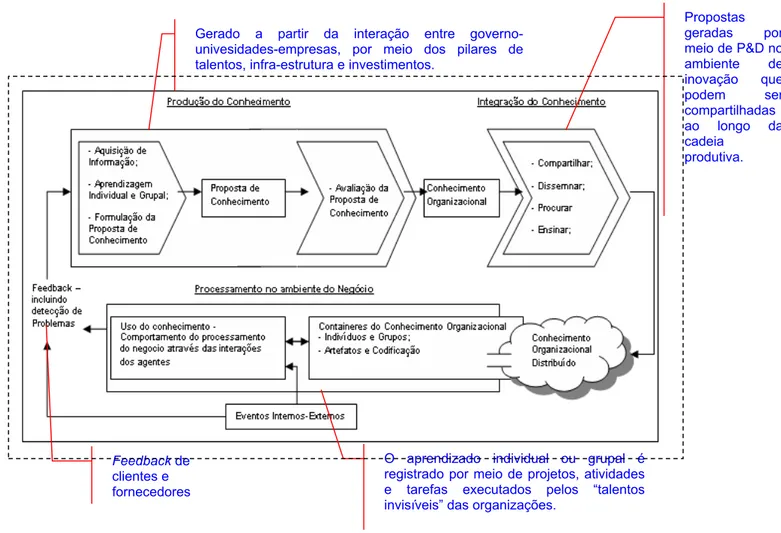 Figura 3 - Ciclo de vida do conhecimento adaptado para um ambiente de inovação, observações da autora