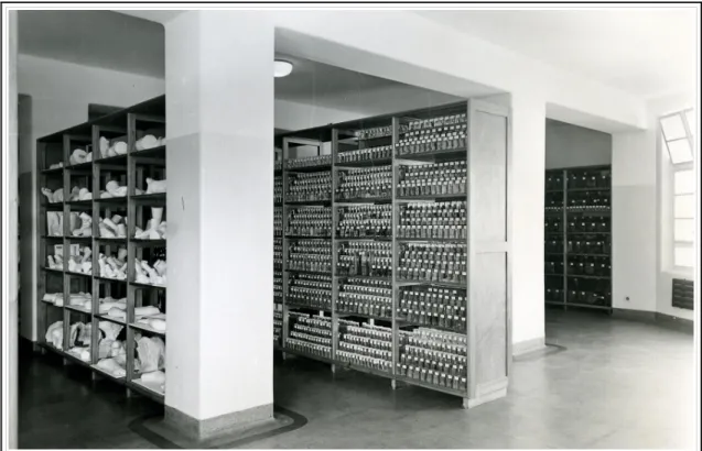 Figura 3.4 – Repositório das colecções do IPO, fotografadas no local de instalação no novo bloco hospitalar (cerca de 1948)