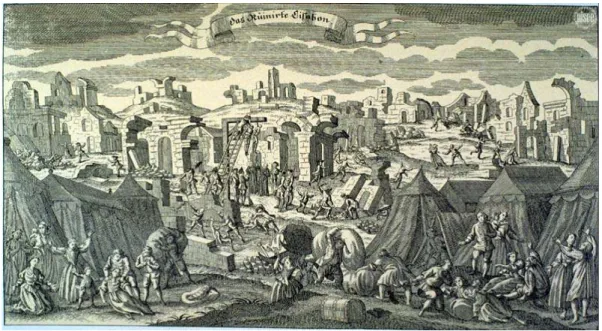 Figura 20 - Gravura alemã sobre as ruínas de Lisboa depois do Terramoto de 1755 de J.A