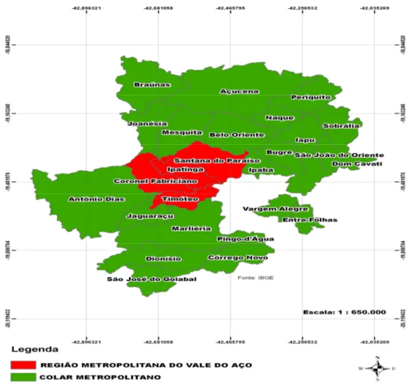 Figura 1: Região Metropolitana do Vale do Aço, IBGE (2009)    