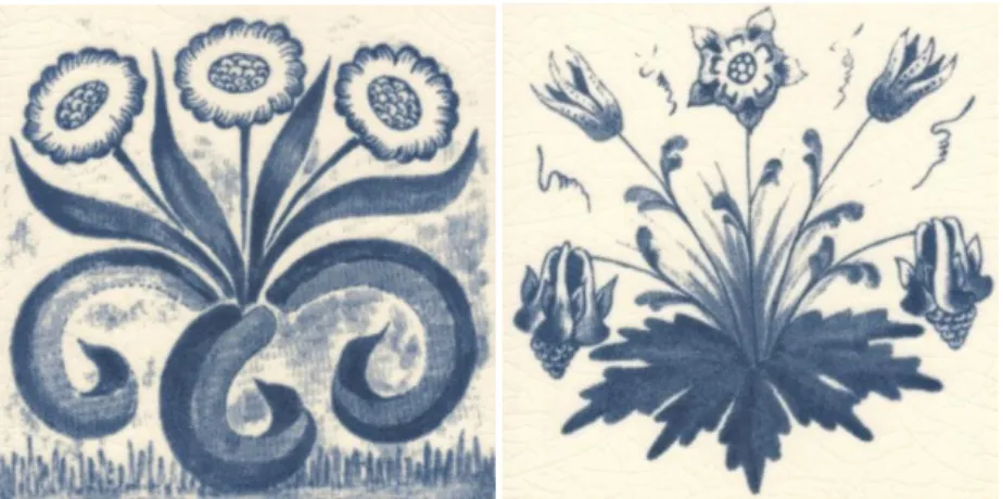 Figura 2. ―Findon Daisy‖ e ―Columbine‖ respectivamente. Azulejos  produzidos pela Morris &amp; Co
