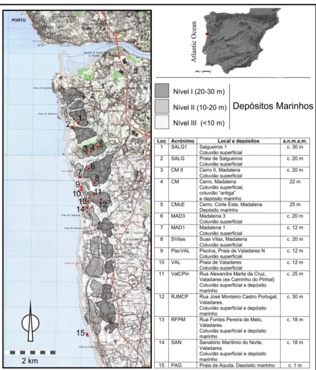 Fig.  2.  Localização dos sítios onde foram identificados artefactos líticos talhados em extratos da Carta Militar de Portugal na  escala 1/25000, folhas 122 (Porto) e 133 (Valadares)