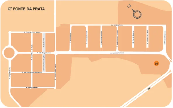 Figura 1.1.2. Mapa da Quinta da Fonte da Prata (&#34;bairro novo&#34;, à esquerda e &#34;bairro velho&#34;, à direita)