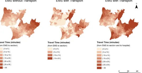 Figure 3  Access time estimates. Sources: Network Analyst, authors’ calculations. EMS, emergency medical service.