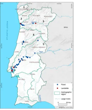 Figure 1. Flood and landslide disaster cases from 5-16 February 1979 event in  Portugal