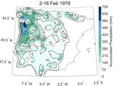 Figure  4  shows  the  standard  deviation  anomalies  produced  by  the  total  accumulated  precipitation during the 15-day event over the IP domain