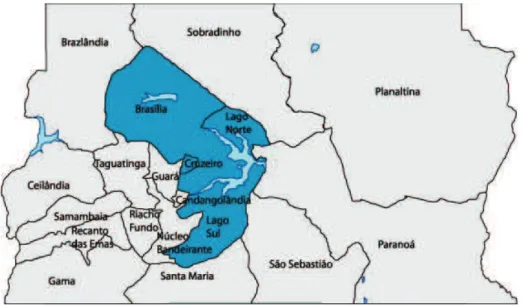 Figura 5 – Mapa das Regiões Administrativas do DF   Fonte Guia Geográfico, 2009 