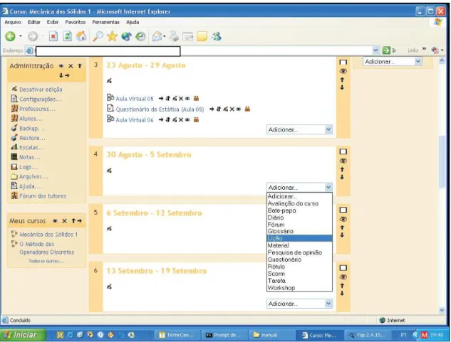 Figura 11 Tela de inserção de Aula Virtual  Fonte: MOODLE, 2008. 