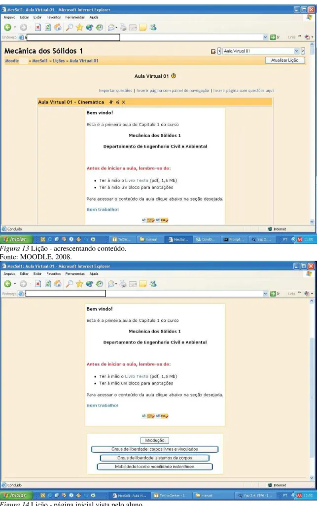 Figura 13 Lição - acrescentando conteúdo. 