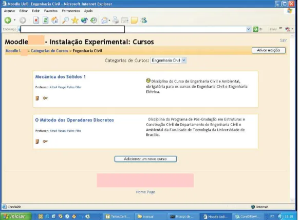 Figura 8 Efetivação da inclusão de um novo curso   Fonte: MOODLE, 2008. 