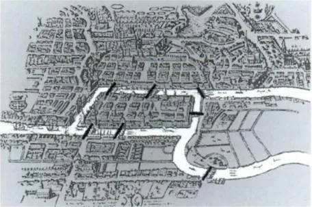 Figura 2.1. Mapa de Konigsberg do século XVIII com as setes pontes   