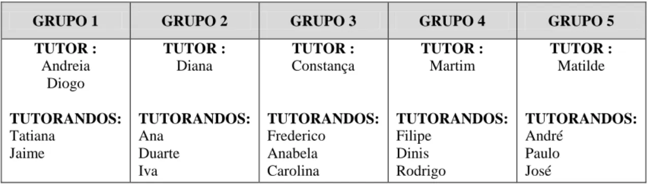 Tabela 1 – Grupos de trabalho em tutoria 