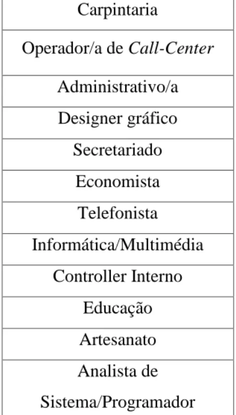 Tabela 6 – Áreas de Trabalho dos Entrevistados 