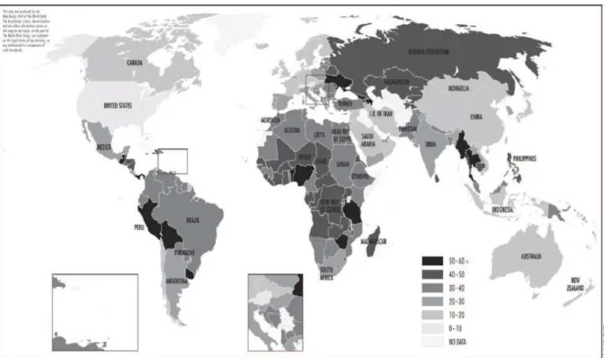 Figura A – Média do tamanho da Economia Paralela em 162 países entre 1999-2007 