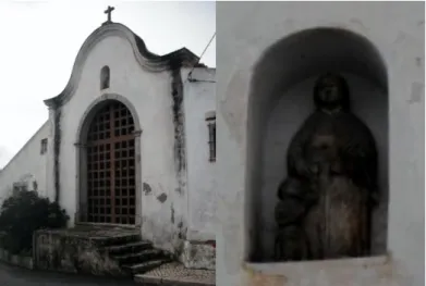 Figura 18 – Capela de Sant’Ana, e à direita o grupo escultórico de Santa Ana e a Virgem que se encontra no  nicho frontal