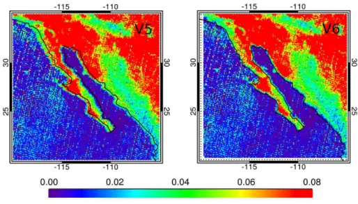 Figure 1. Gridded Channel 6 “Average” (6A) NIR radiances for daytime MOPITT overpasses of Baja California during 2002