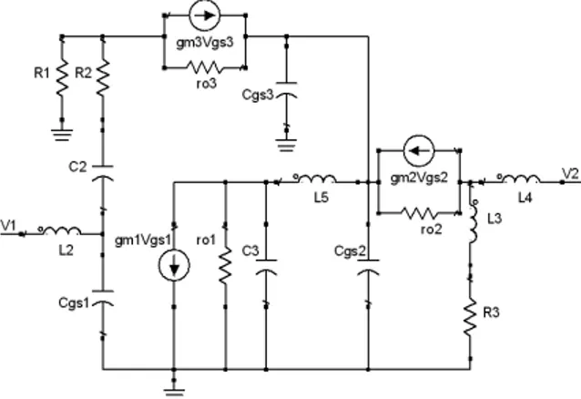 Fig. 4: Equivalent  Circuit  for  Output  Stage  (without  biasing circuit) 