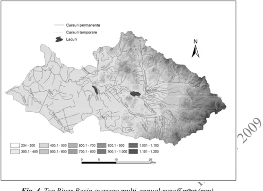 Fig. 4. Tur River Basin average multi-annual runoff map (mm). 