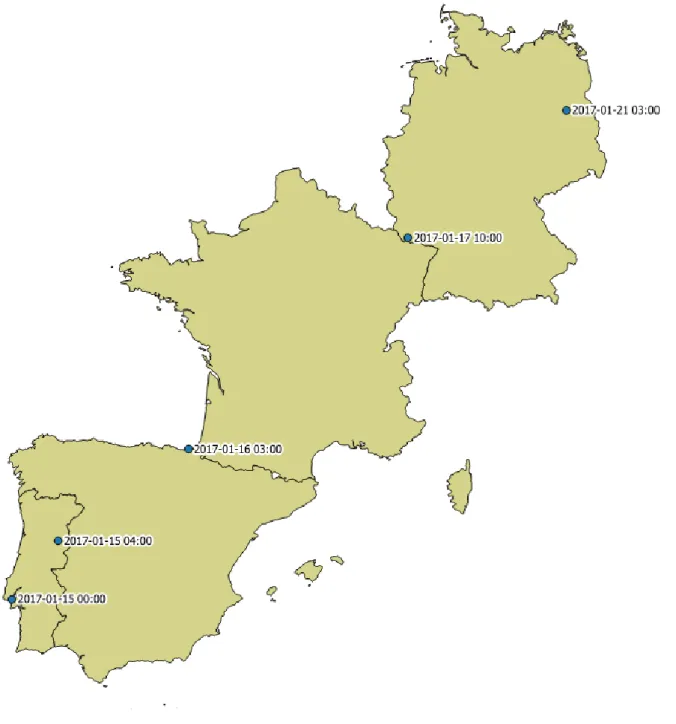 Figure 4.1: Example of the map from Lisbon to Berlin, with driver 1, schedule 1 information.