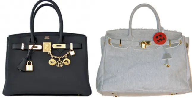 Figura 3: Do lado esquerdo a bolsa Birkin da Hermès. A direita a bolsa “Bolsa 284” da VILLAGE 284