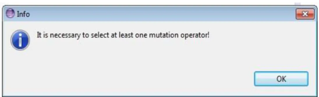 Figura 4.2 Mensagem de informação sobre ausência de operadores de mutação selecionado
