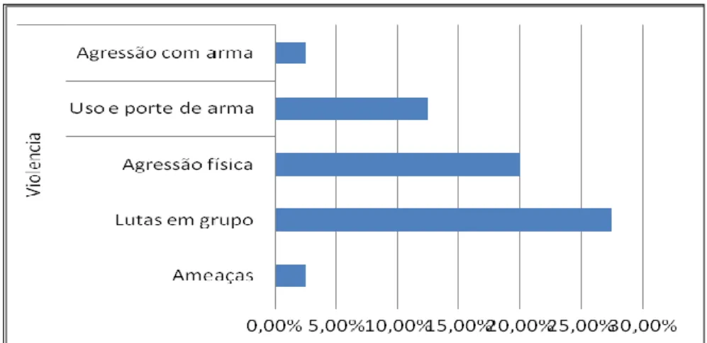 Figura 12: Formas de violência referidos pela amostra, em percentagem (1ª aplicação) 