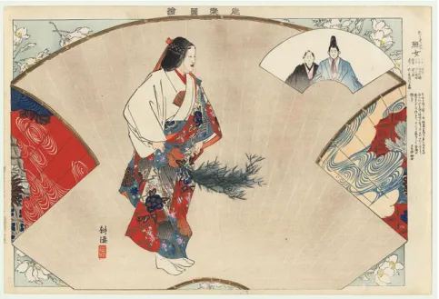 Figura 6- Gravura de Tsukioka Kogyo (1869 - 1927) retratando um ator Nō representando Hanako  (Hanjo)