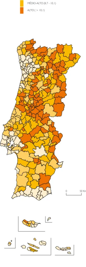 Figura 5.2  Índice de incapacidades motoras, por  município, 2011 (%)