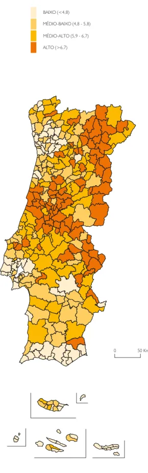 Figura 5.3  Índice de incapacidades cognitivas,  por município, 2011 (%)