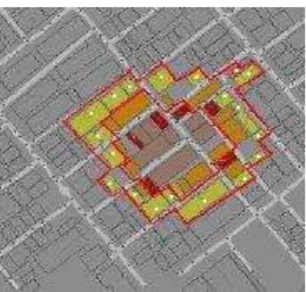 Fig. 2. A fiery zone and its border buildings, which are marked with white  points. 