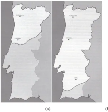 Figura 5 - Portugal, (a ) antes e (b) depois de D. Afonso Henriques  (Amaral, 2000, p.186 e 187)