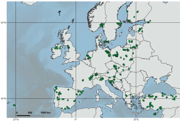 Figure 1. Map showing the locations of the 369 lakes sampled during the European Multi Lake Survey in summer 2015.