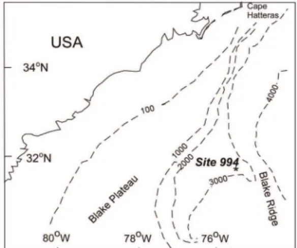 Figure 1. The location of ODP Hole 994C, Blake Ridge.