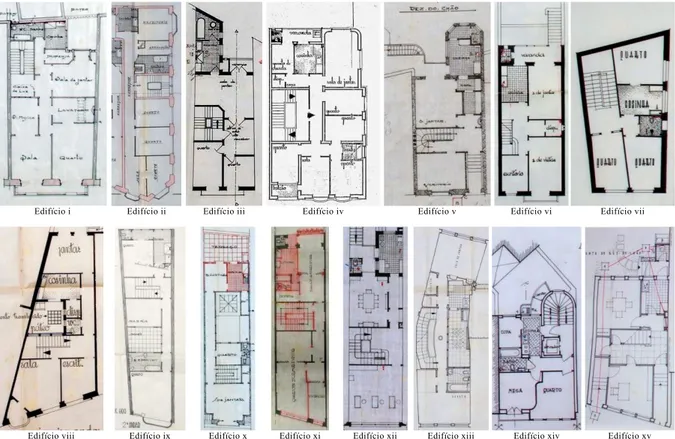 Figura 5. Síntese das plantas tipo dos edifícios analisados. 