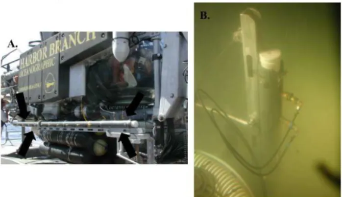 Fig. 2. Photos of the brine trapper used to collect 3-m vertical pro- pro-files in deep-sea brines
