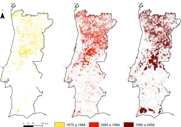 Figura 2.5 – Áreas ardidas em Portugal continental, por decénio, entre 1975 e 2004  Fonte: DGRF/ISA 