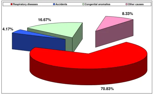 Figure 8. Structure of  0-1 year deaths in Cluj district (%), according to leading causes of death,  between 1991-2007 