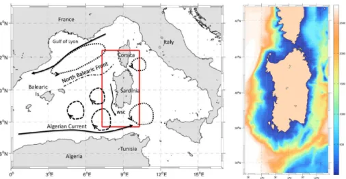 Figure 1. Left: Study area with toponyms and main circulation features as known from literature.