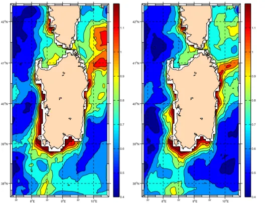 Figure 3. Map of SST RMSE (whole period) for BF (left) and BFC experiments. Units are C ◦ .